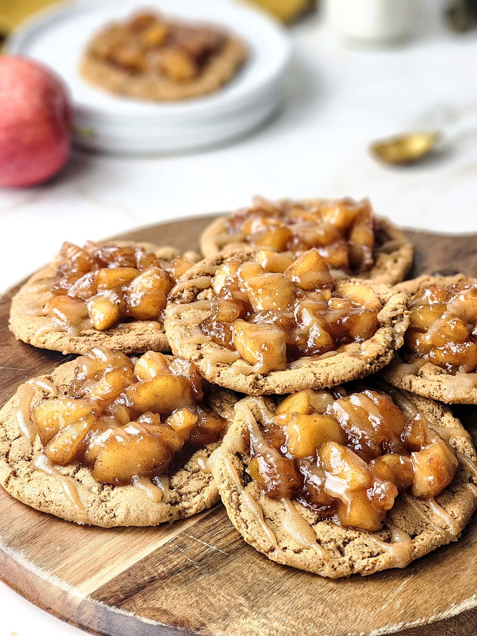 Warm, Gooey Apple Pie Cookies on Gold Marble