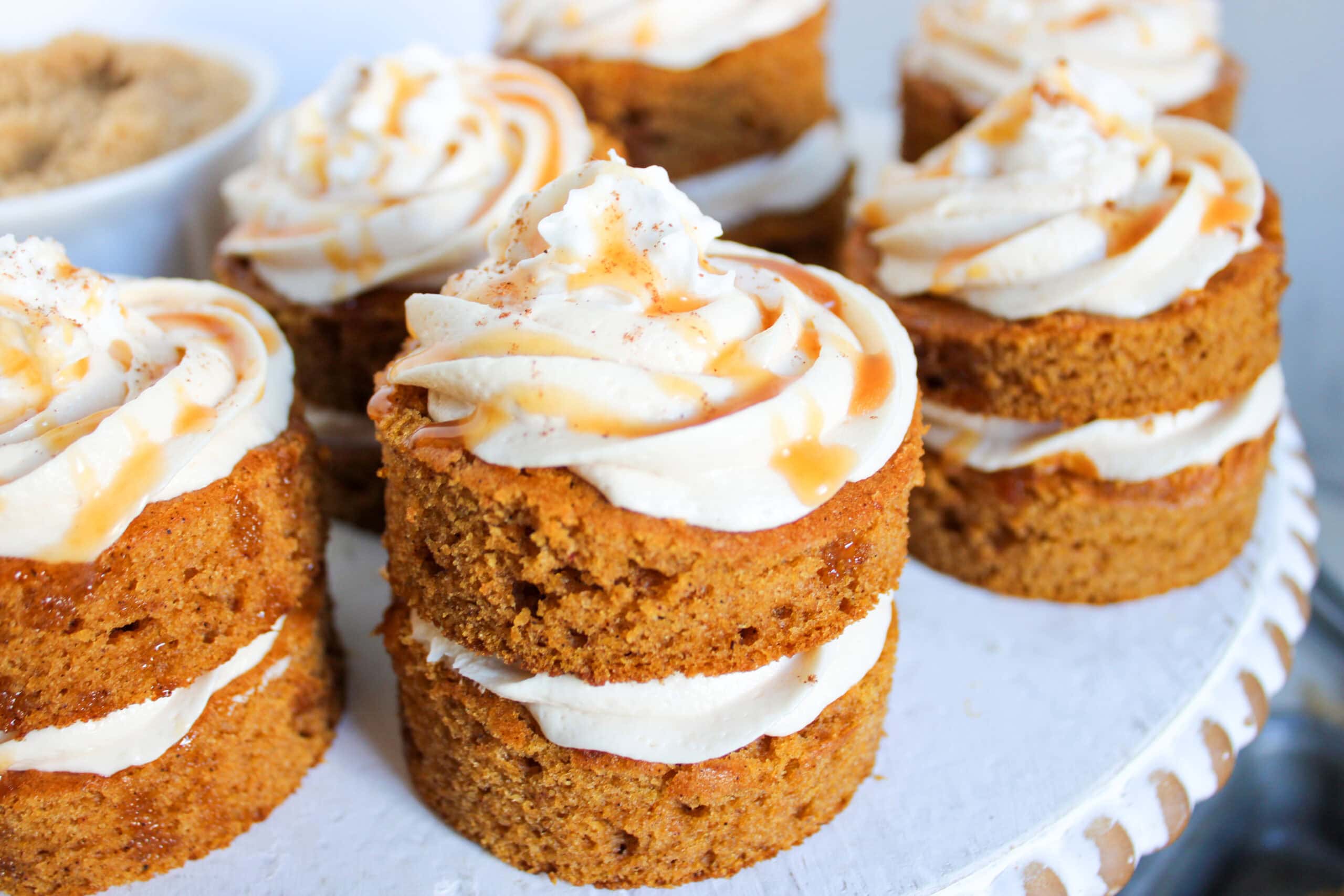 Mini Pumpkin Cakes with Caramel Buttercream Frosting