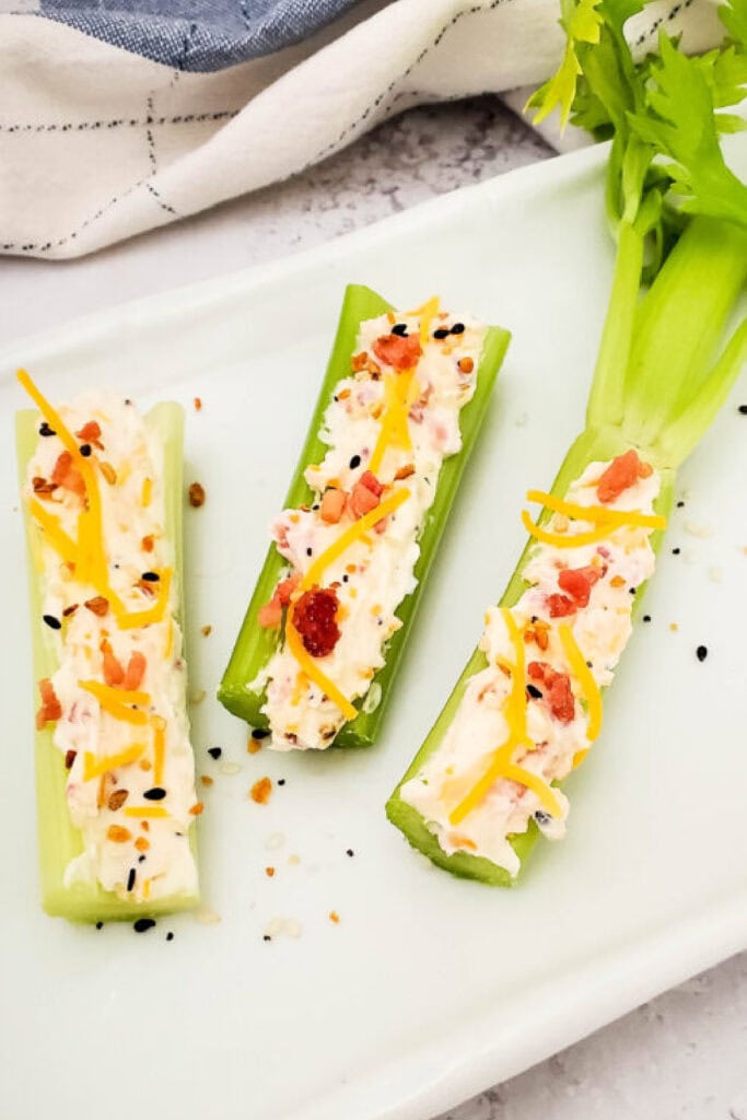 bacon and cream cheese stuffed celery - game day finger food