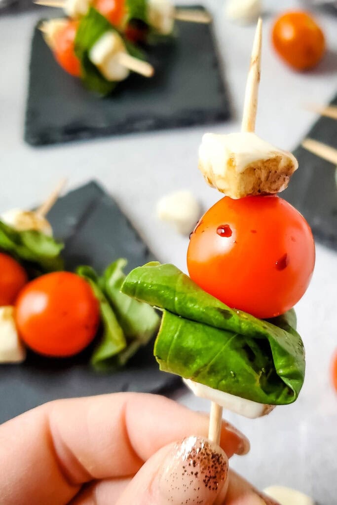 game day finger food ideas - caprese skewers