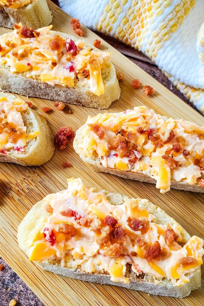 pimento bacon cheese crostini - game day finger food