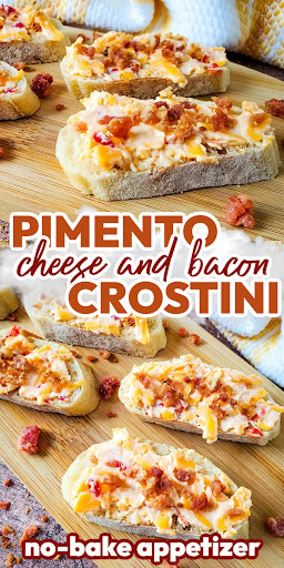 pimento cheese and bacon crostini