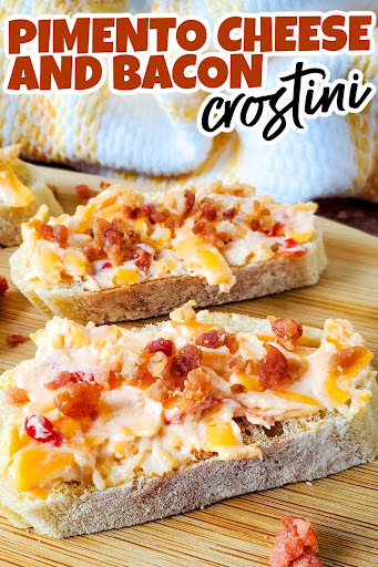 pimento cheese and bacon crostini