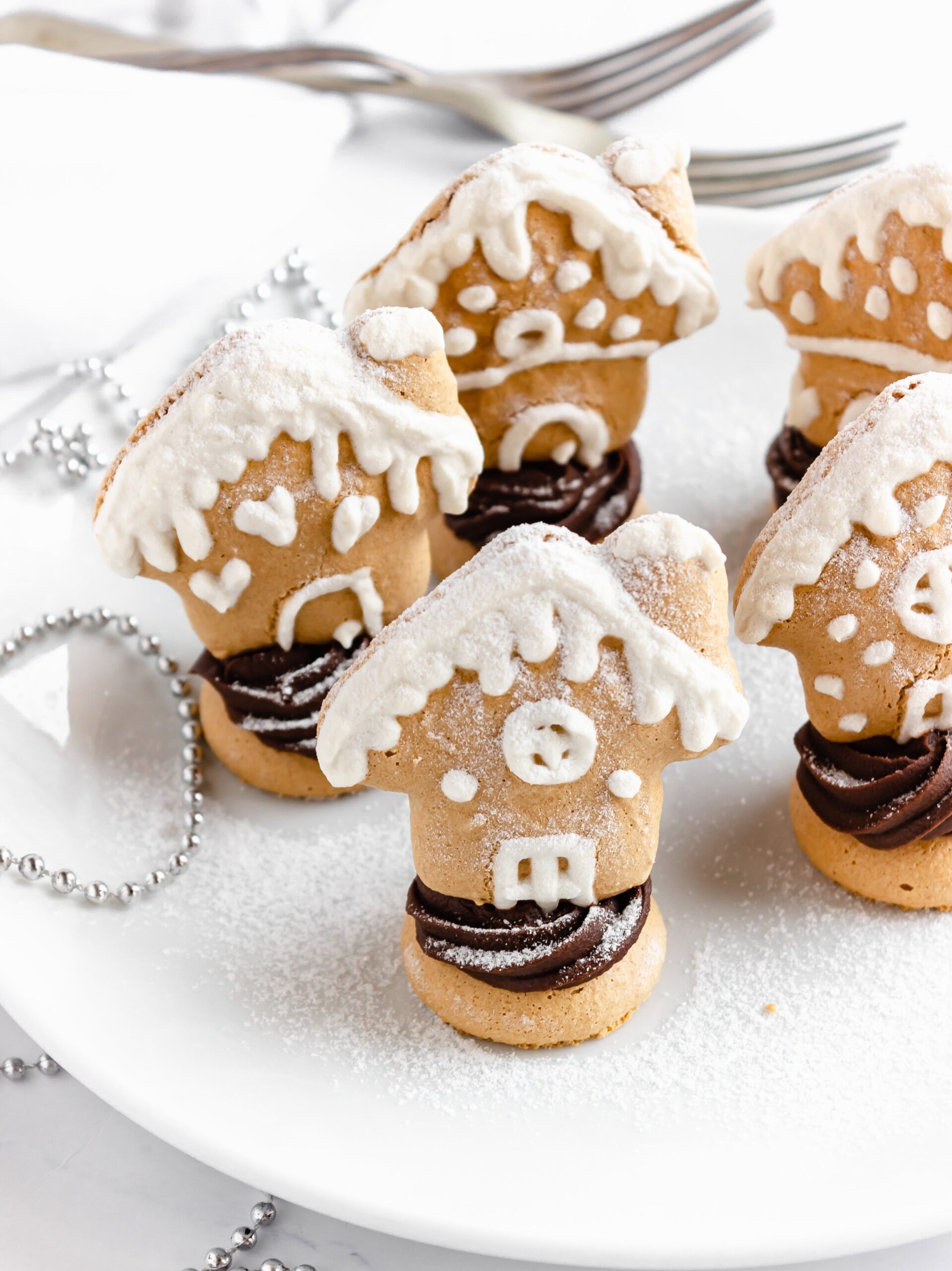 Gingerbread House Macarons with Chocolate Ganache Magic