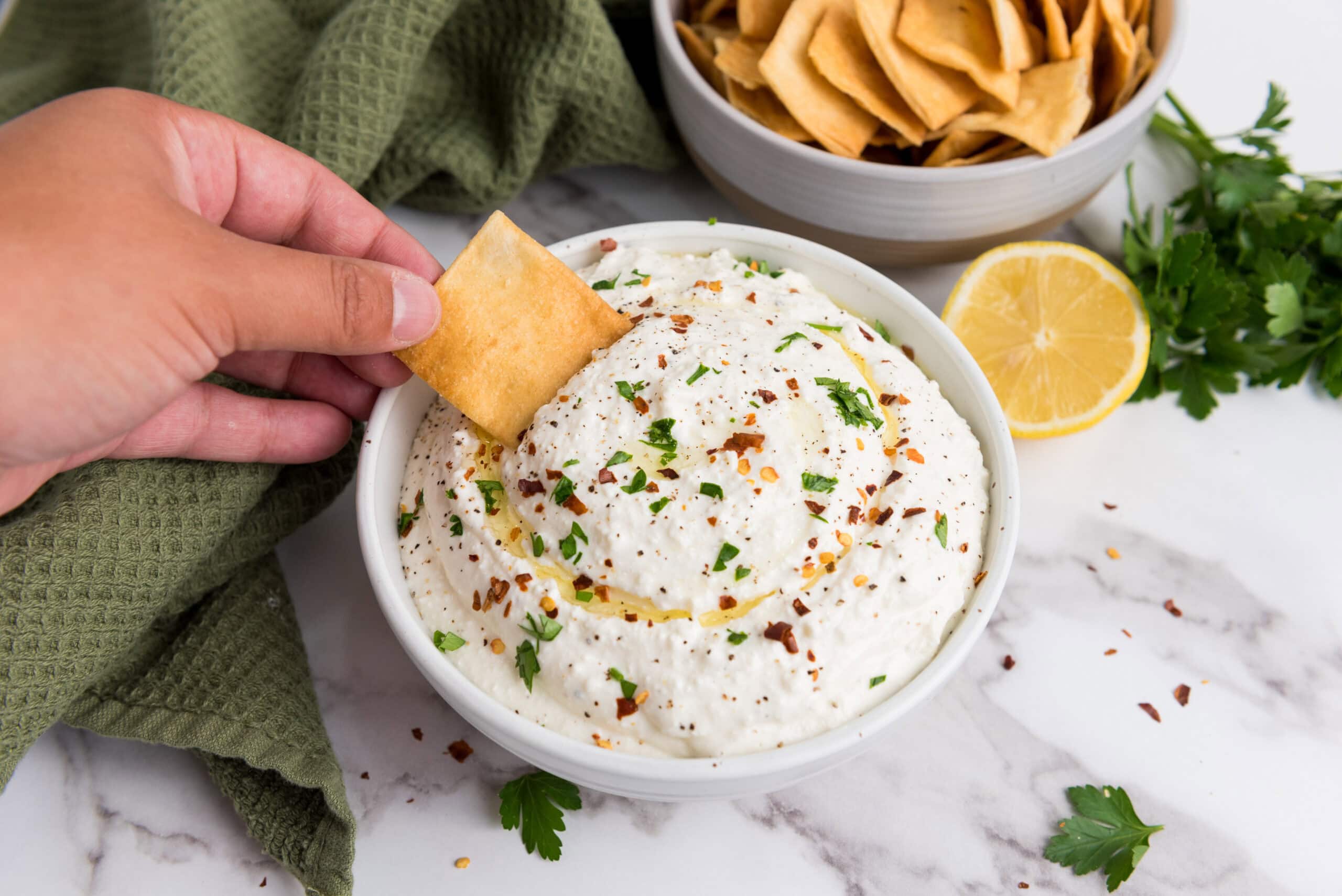 Lemony Whipped Feta Dip with a Hint of Spice