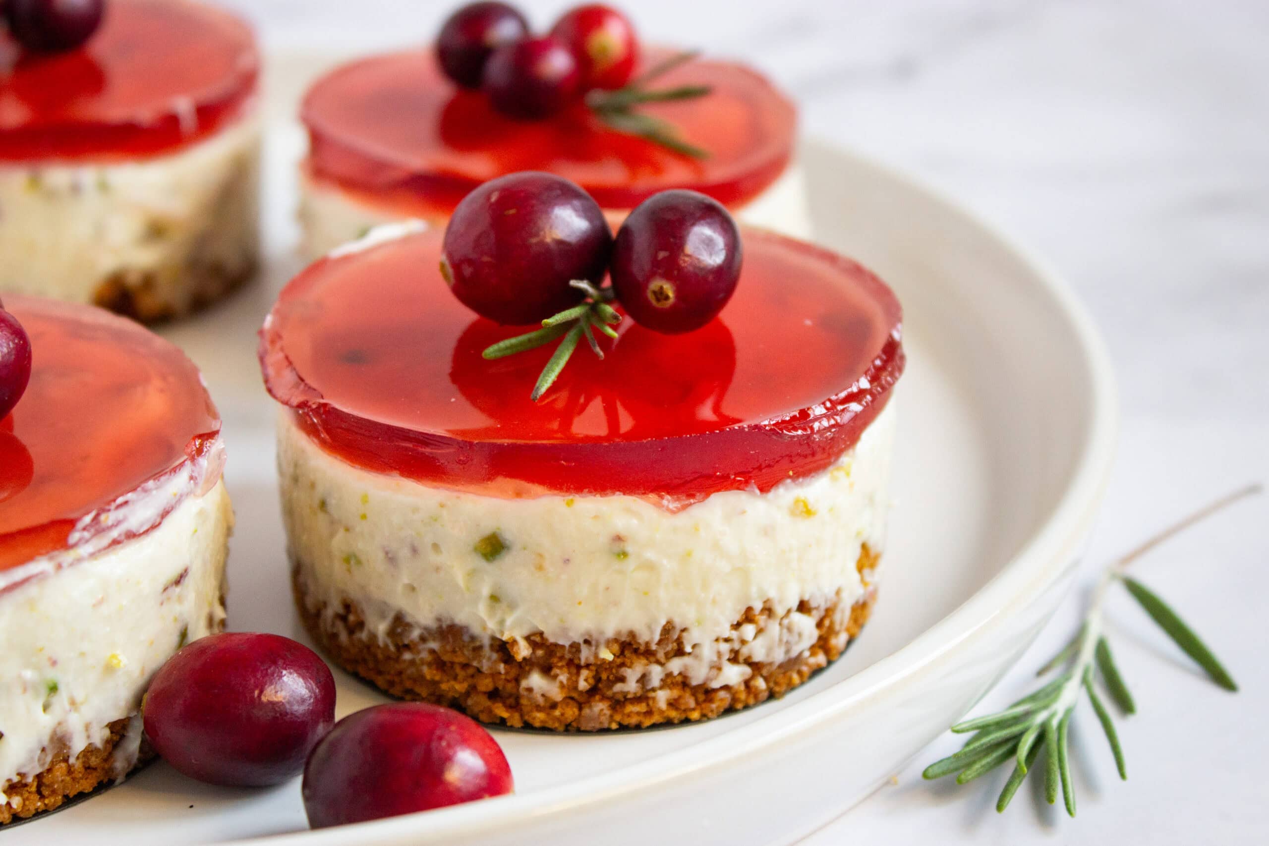 Pistachio Cranberry No-Bake Mini Cheesecakes