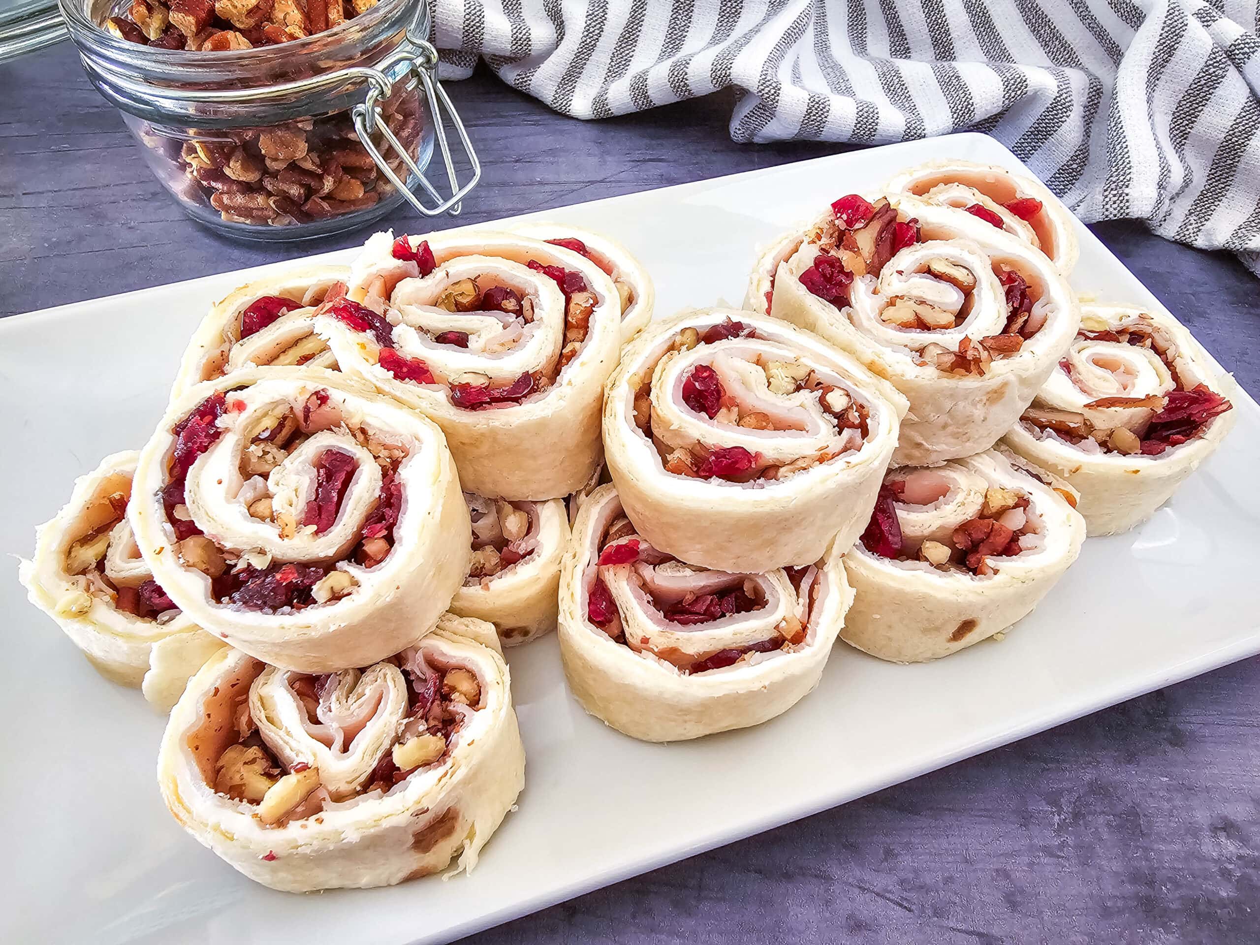 Turkey Cranberry Pinwheels with a Pecan Crunch