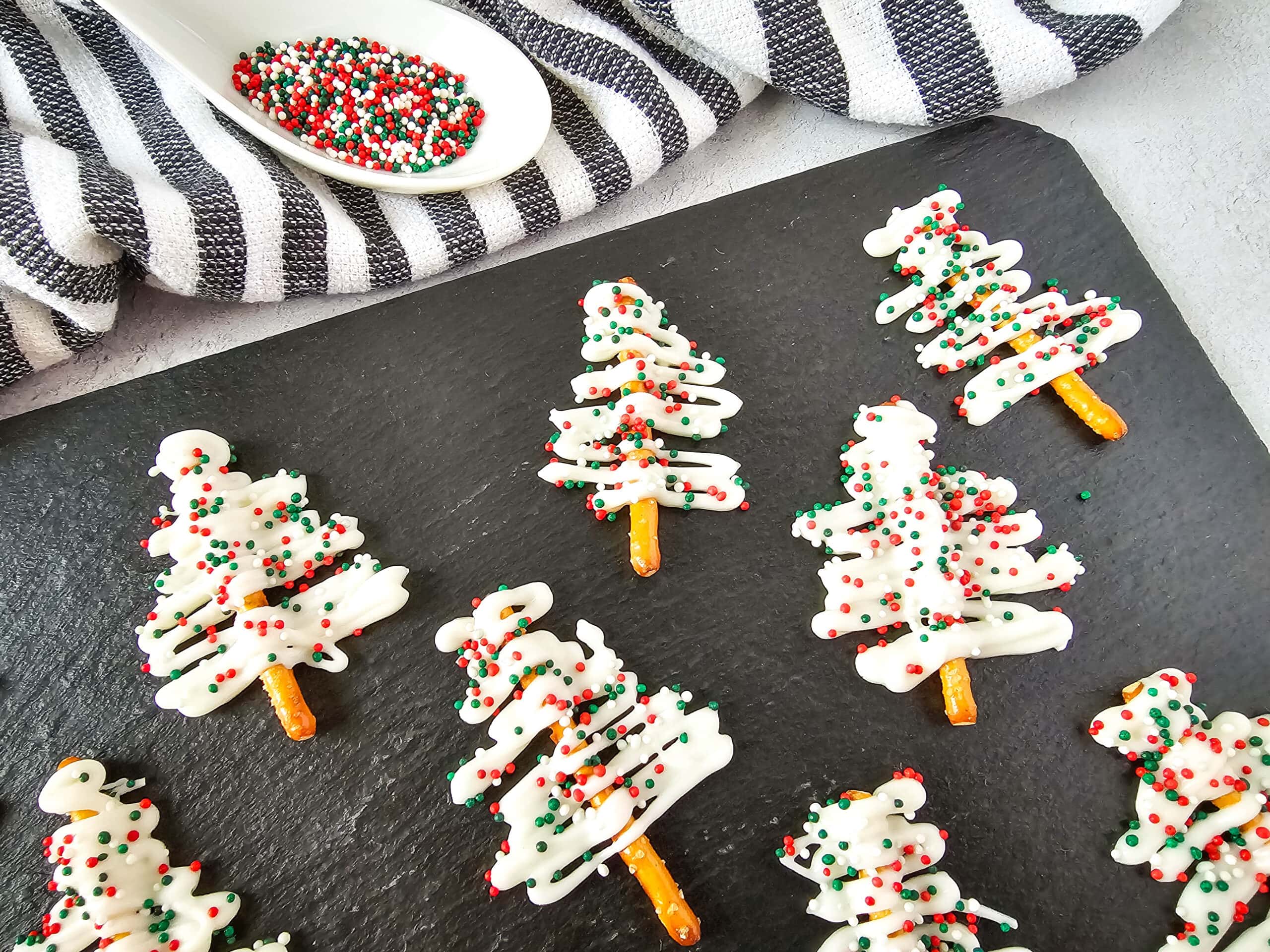 White Chocolate Mini Pretzel Trees for a Quick Festive Treat!