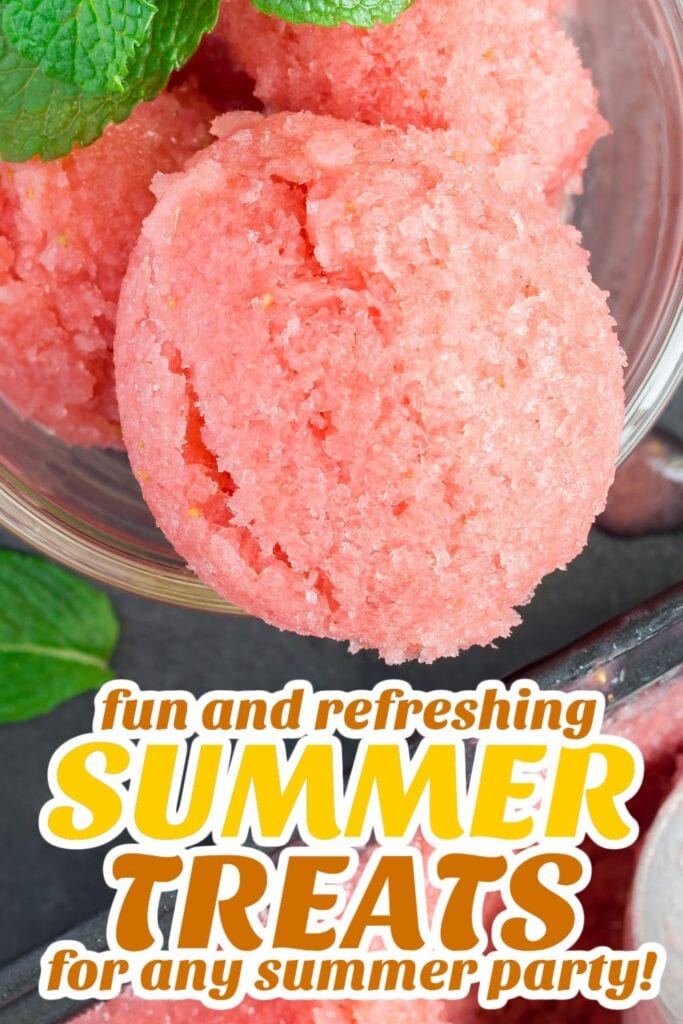 Homemade strawberry sorbet on a gray slate, top view