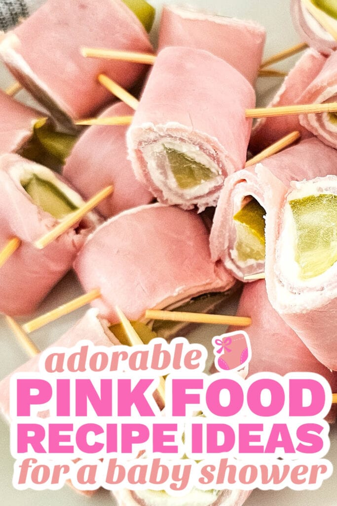 pink baby shower food - pickle ham rolls