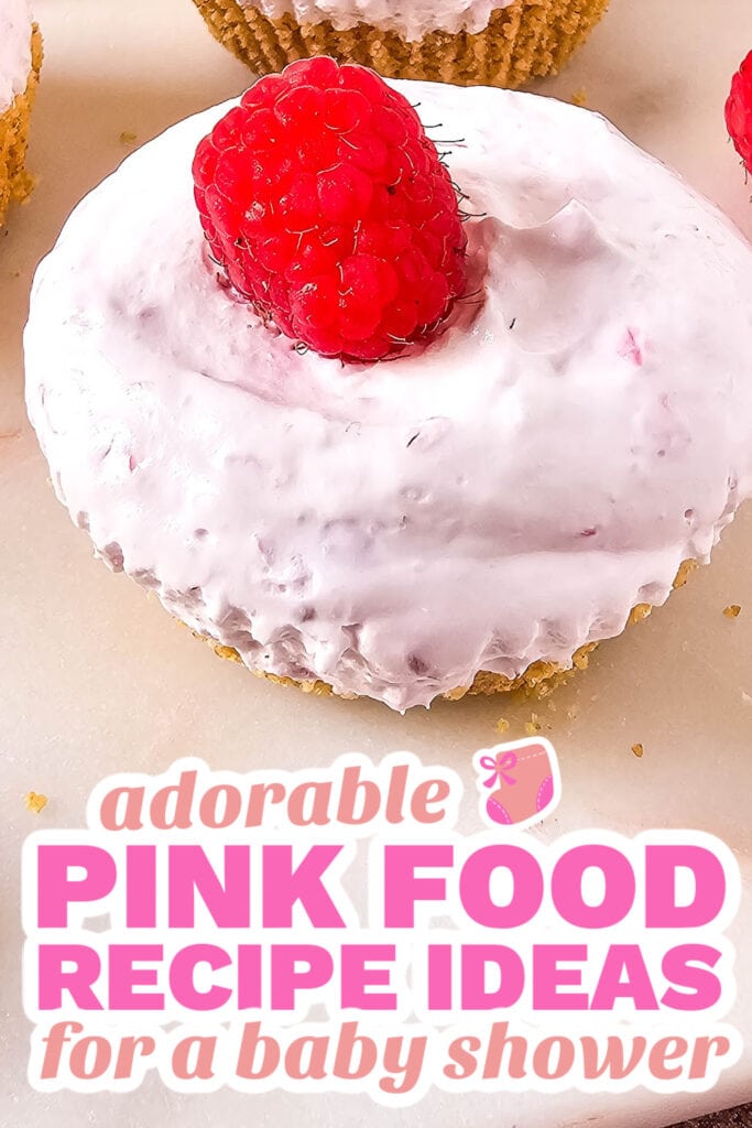 pink baby shower food - Mini No-Bake Raspberry Cheesecakes