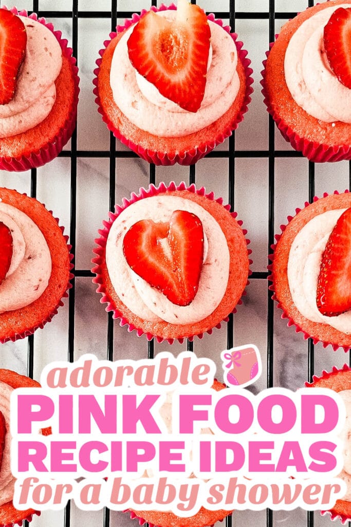 pink baby shower food - Strawberry Sprinkle Surprise Cupcakes