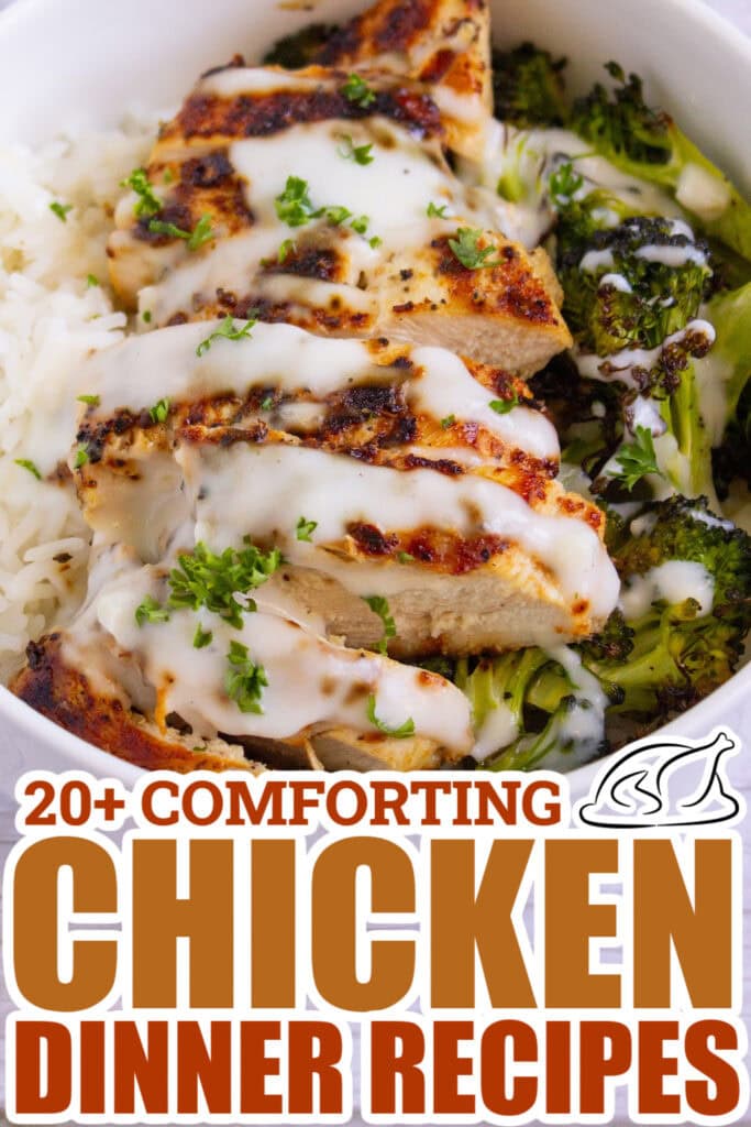 chicken dinner recipes - Chicken and Broccoli Bowls with Creamy Garlic Sauce