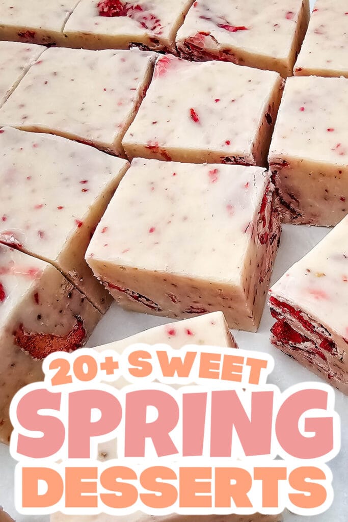 spring desserts - No-Bake Strawberry Fudge Squares
