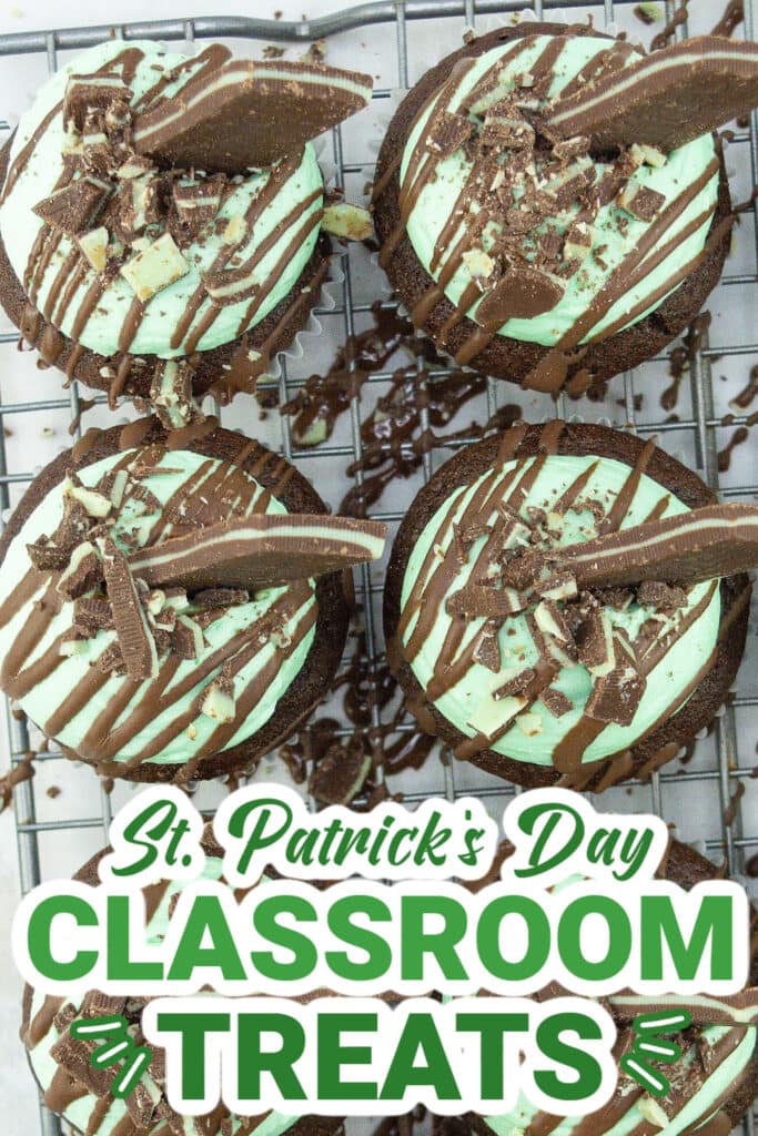 st. patrick day classroom treats - Andes Mint Chocolate Cupcakes