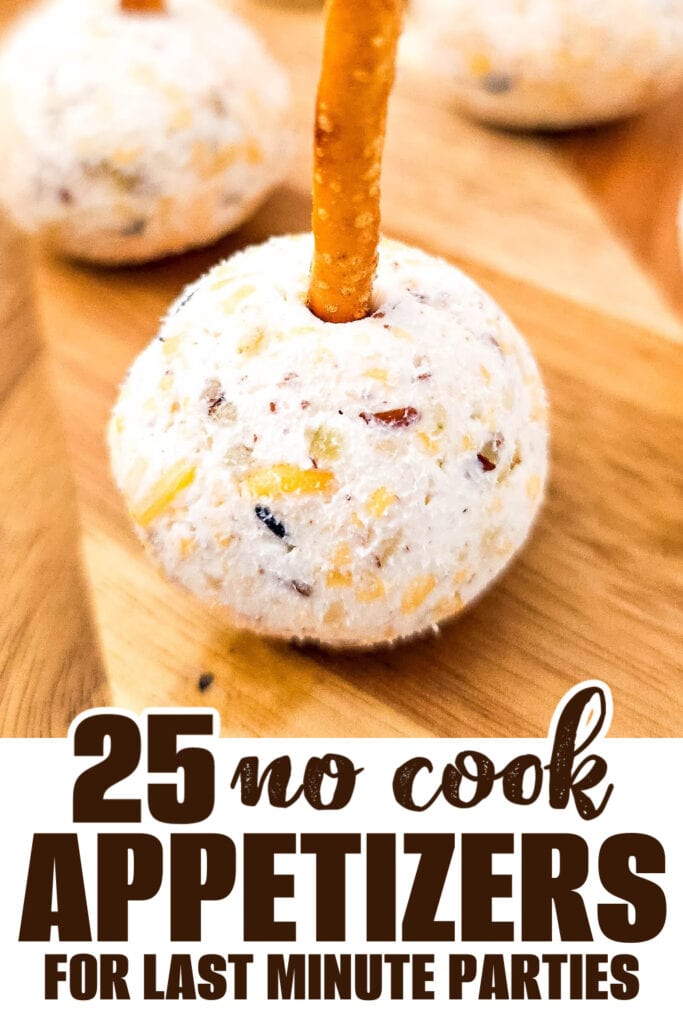 no cook appetizer - Cheeseball Bites on Pretzel Sticks
