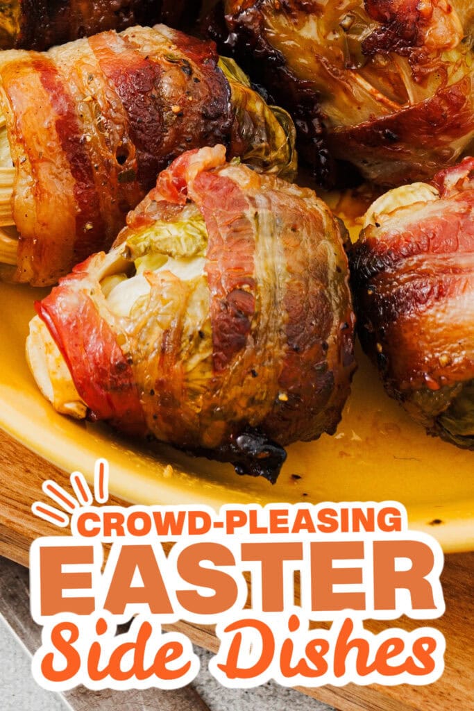 easter side dishes - Maple Glazed Bacon-Wrapped Brussels 