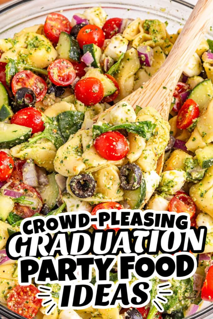 graduation party food - Cold Tortellini Pesto Salad copy

