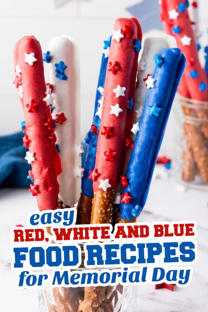 red, white and blue recipes for memorial day - Firecracker Pretzel Rods copy