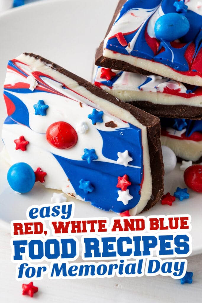 red, white and blue recipes for memorial day - Red, White, and Blue Chocolate Bark copy