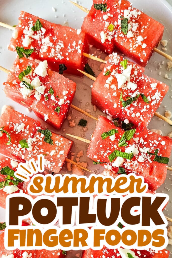 summer potluck finger food - Watermelon Feta Skewers