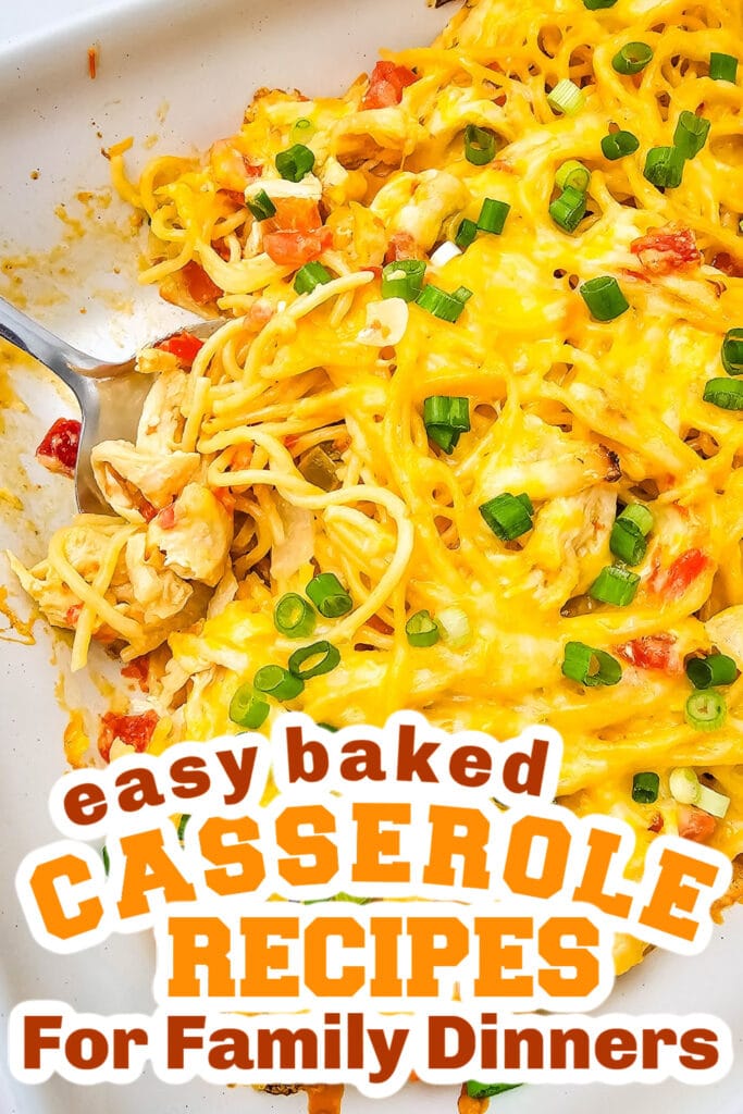 Casserole Recipes - Cheesy Rotel Chicken Spaghetti Casserole 