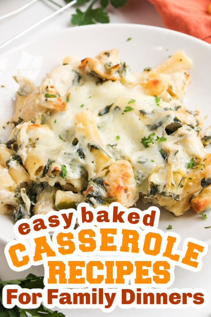 Casserole Recipes - Creamy Spinach Artichoke Chicken Pasta Casserole