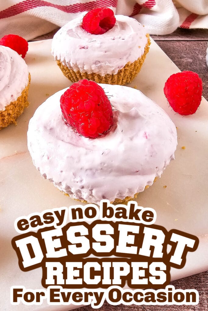 no bake desserts - Mini No-Bake Raspberry Cheesecakes copy