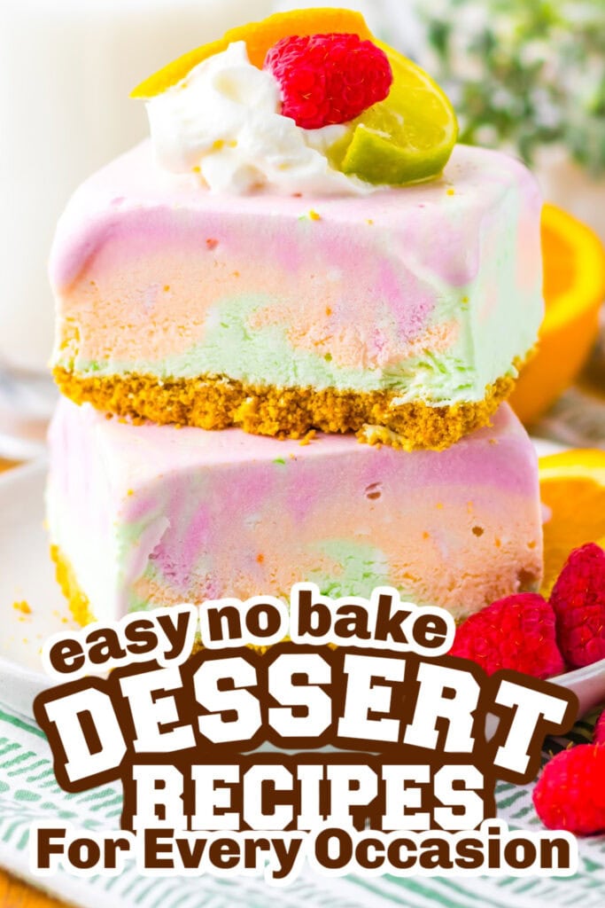 no bake desserts - No-Bake Rainbow Sherbet Bars copy