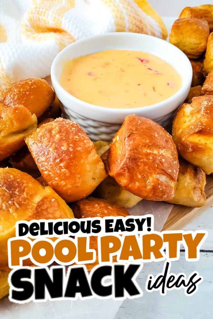 pool party snacks - Soft Pretzel Bites with Cheesy Dip