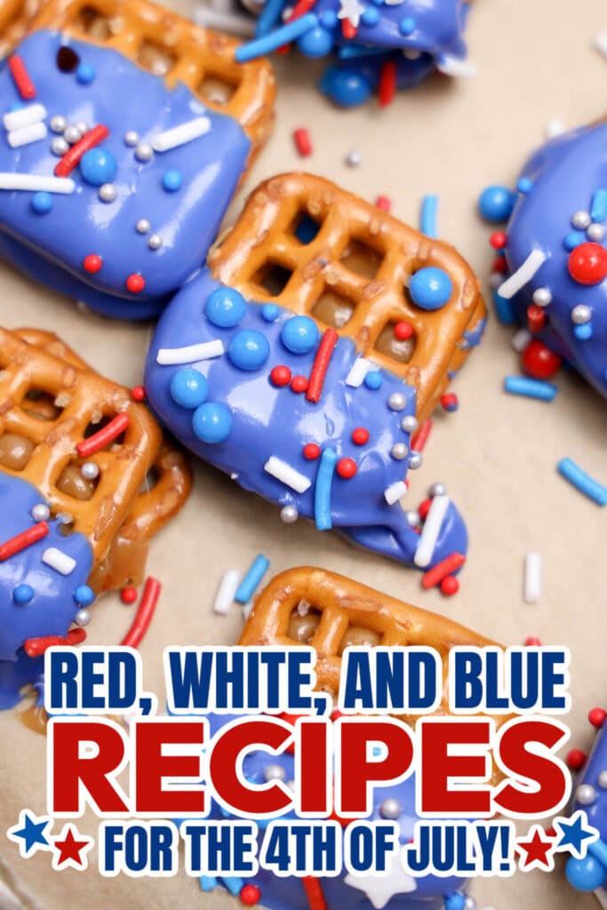 red, white, and blue recipes for Red, - 4th of July Caramel Pretzel Sandwiches copy