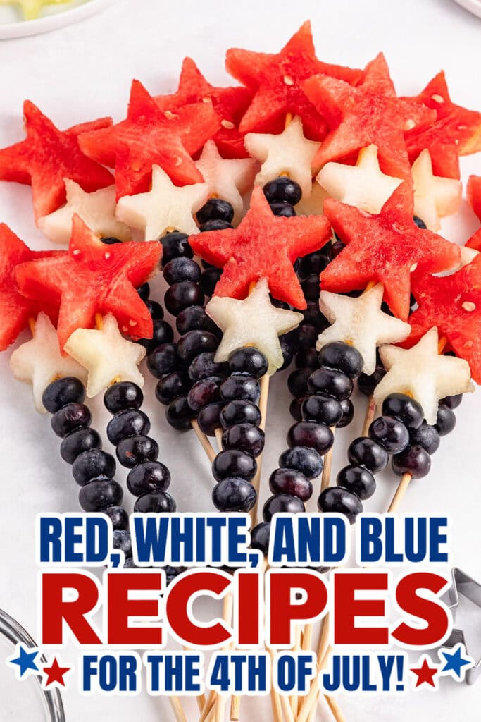 red, white, and blue recipes for Red, - 4th of July Sparkler Fruit Skewers
