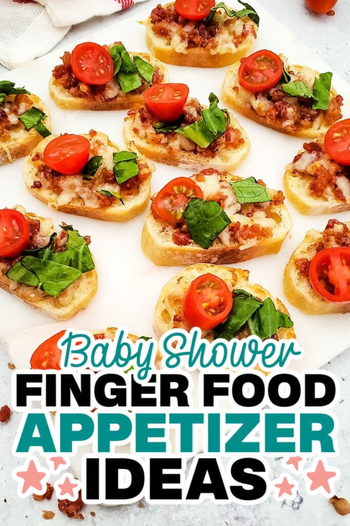 baby shower appetizers - Bacon-Topped BLT Crostini