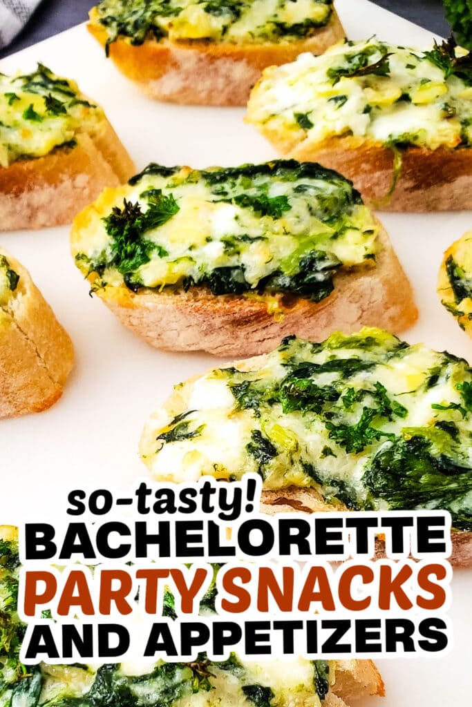 bachelorette party snacks - Spinach Artichoke Crostini
