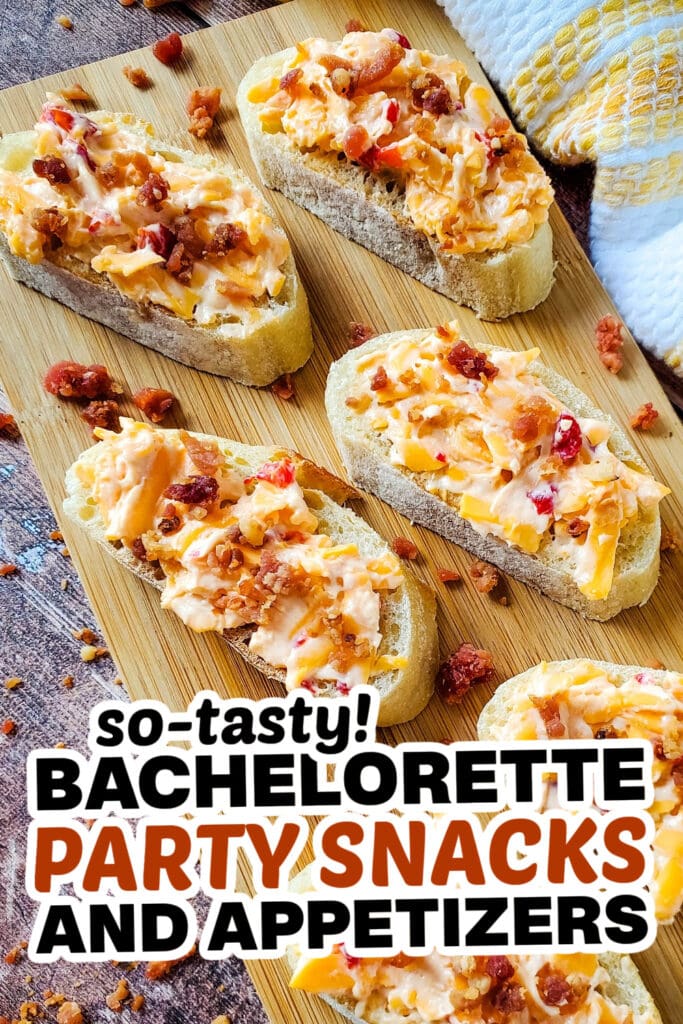 bachelorette party snacks - pimento cheese and bacon crostini