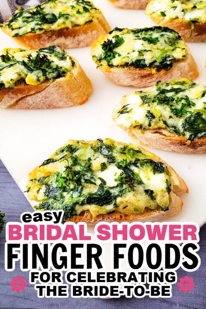 bridal shower finger foods -Spinach Artichoke Crostini