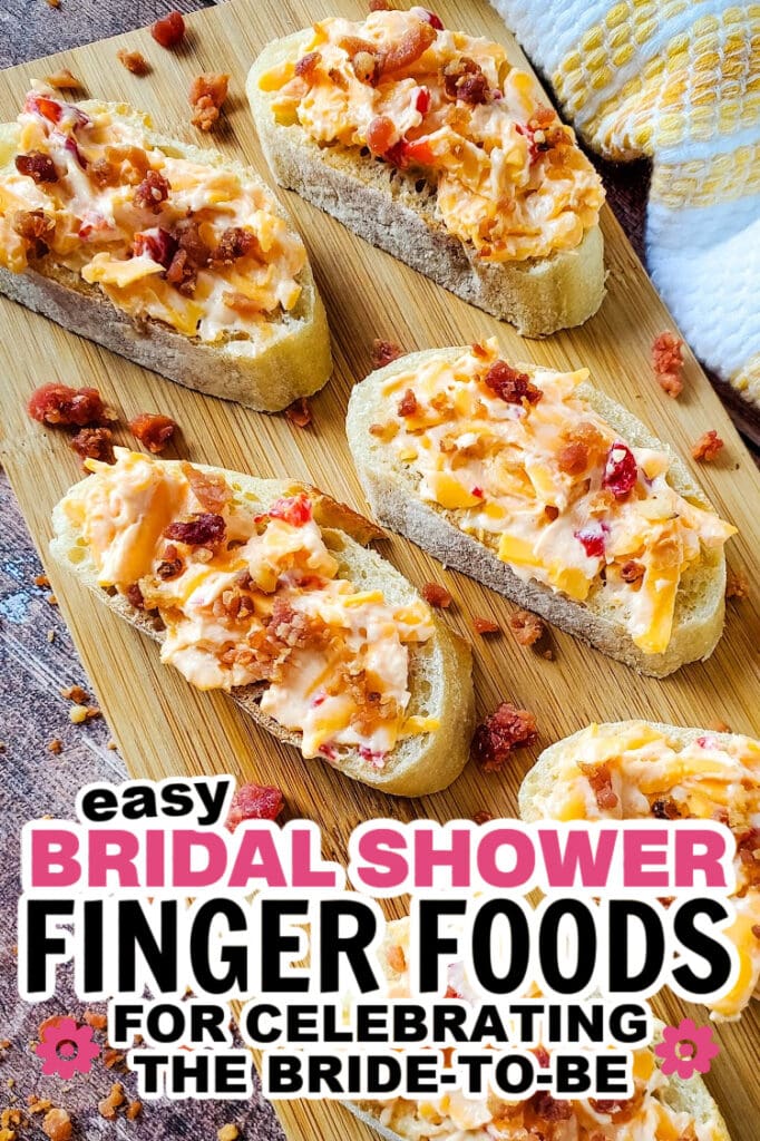 bridal shower finger foods - pimento cheese and bacon crostini