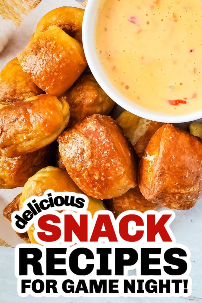 delicious snack recipes - Soft Pretzel Bites with Cheesy Dip