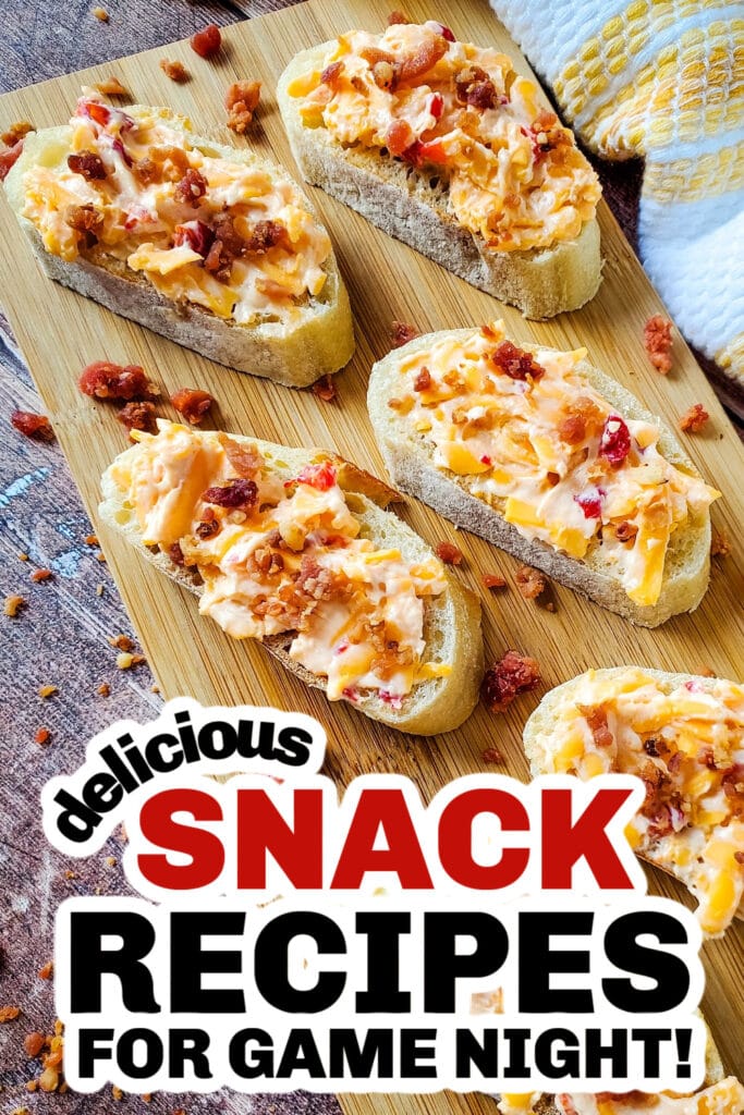 delicious snack recipes - pimento cheese and bacon crostini