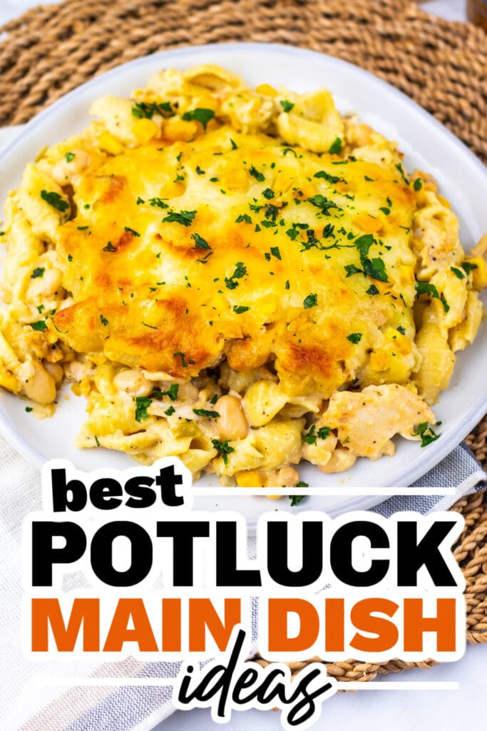family reunion potluck main dish ideas - Baked White Chicken Chili Mac and Cheese