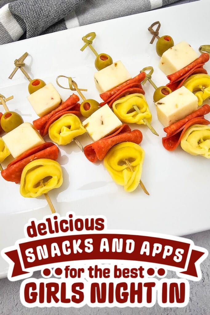 girls night snacks -Cheesy Tortellini Skewers