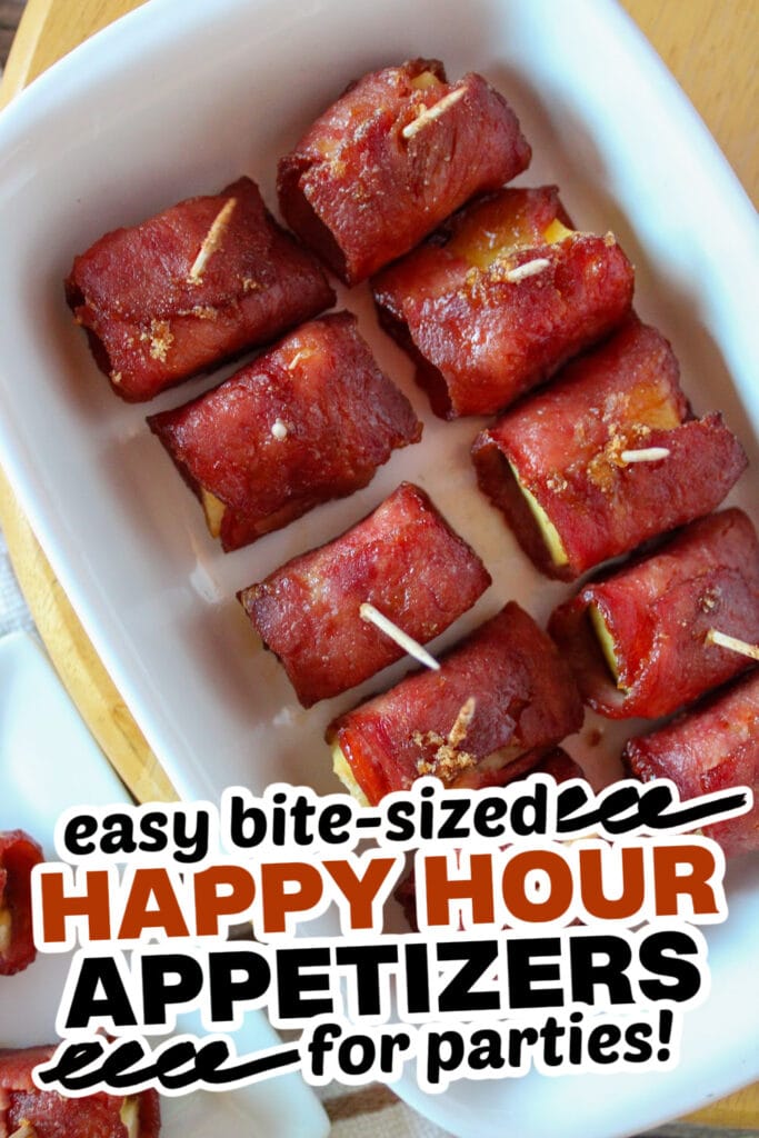 happy hour appetizers- Crispy Bacon-Wrapped Pineapple Bites