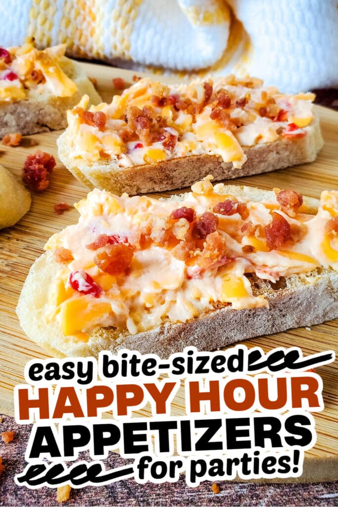 happy hour appetizers-Pimento Cheese and Bacon Crostini