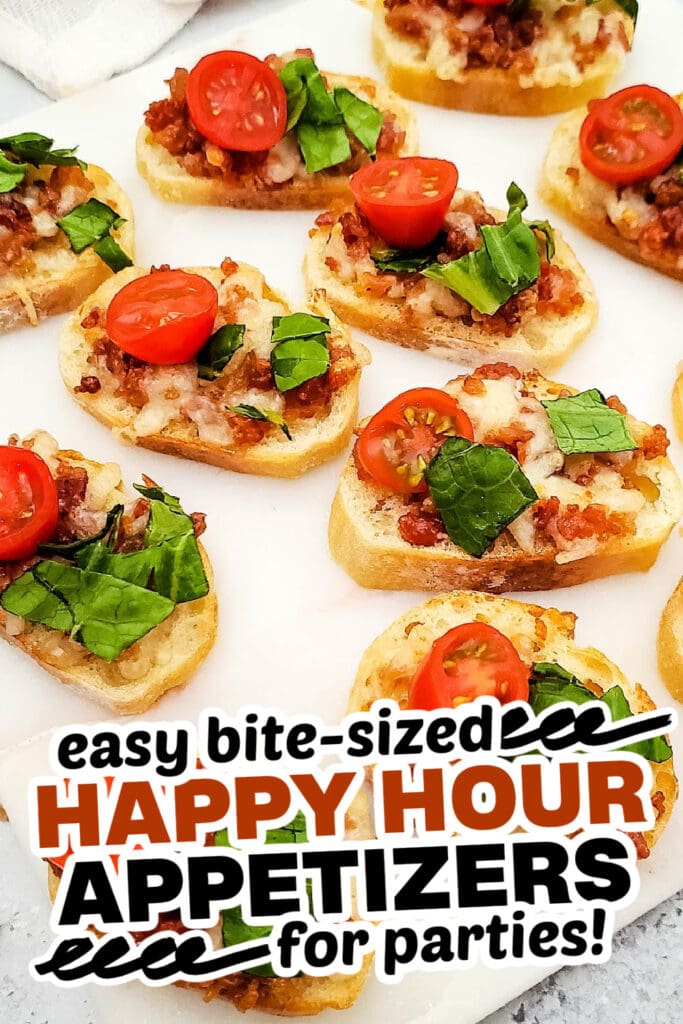 happy hour appetizers - bacon topped blt crostini