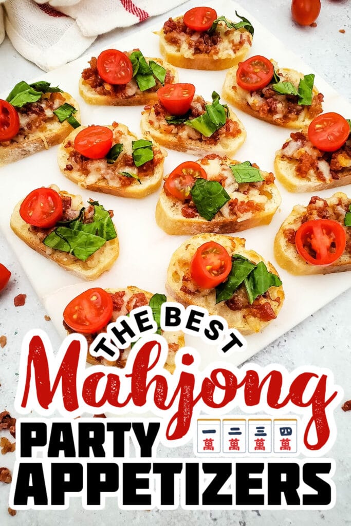 mahjong party food ideas - Bacon-Topped BLT Crostini Appetizer