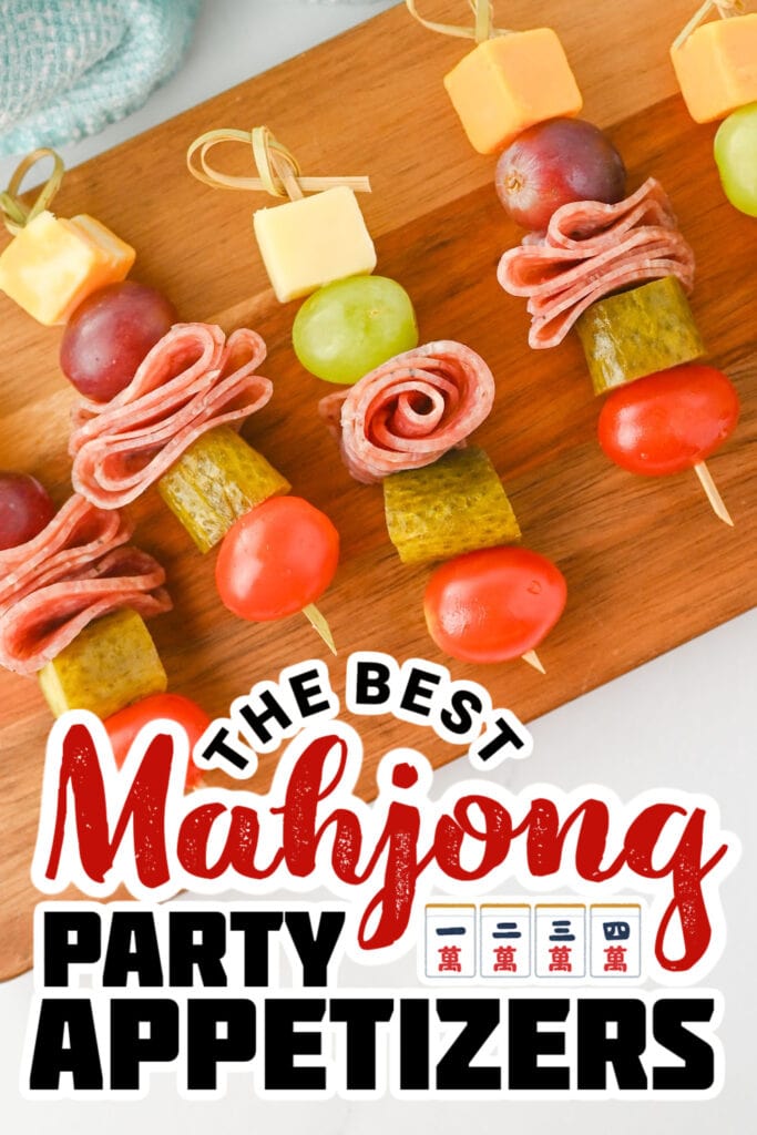 mahjong party food ideas - Charcuterie Skewers with Cheese, Salami, and Fruit
