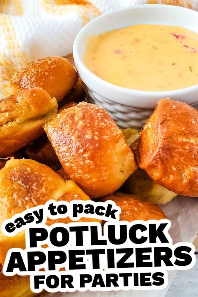 potluck appetizers - Soft Pretzel Bites with Cheesy Dip