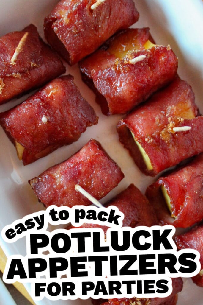 potluck appetizers - bacon wrapped pineapple bites