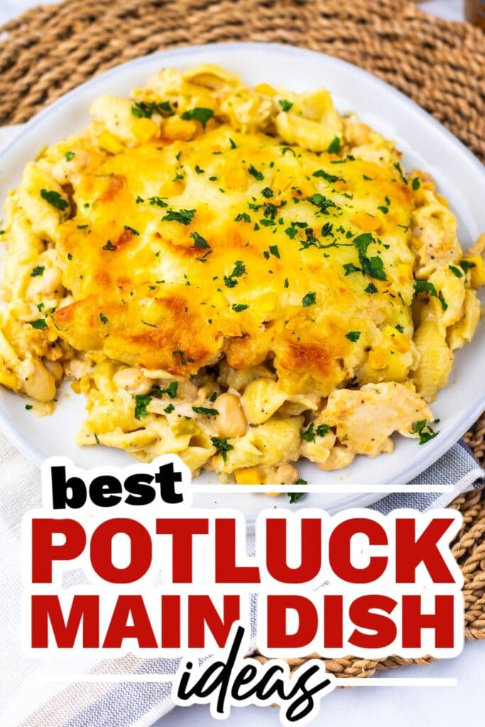 potluck main dish ideas - Baked White Chicken Chili Mac and Cheese