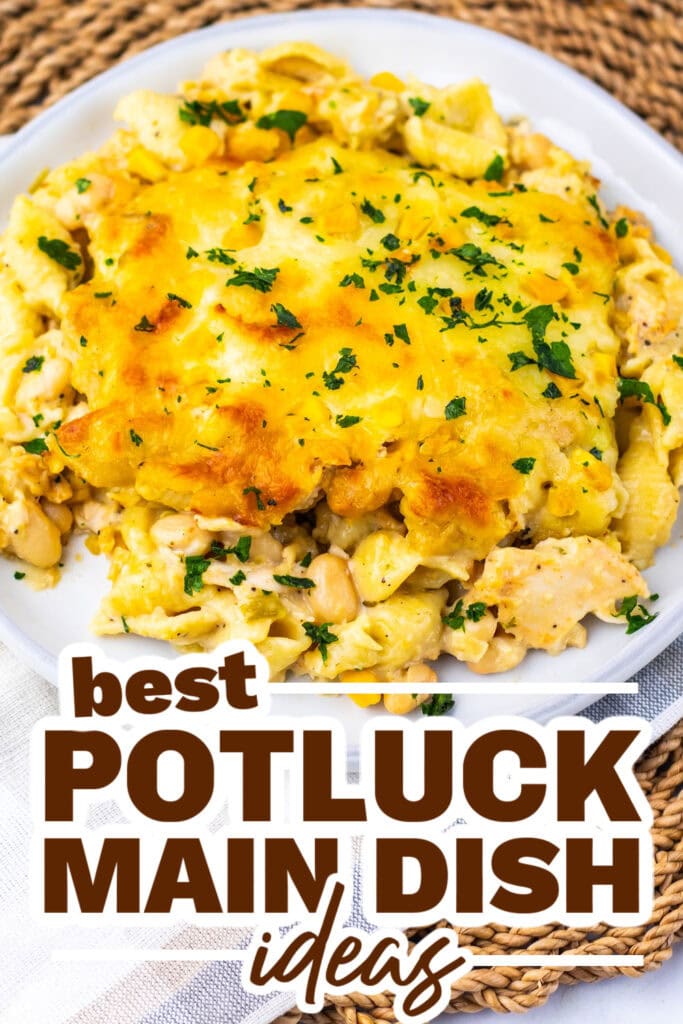 potluck main dish ideas - Baked White Chicken Chili Mac and Cheese copy